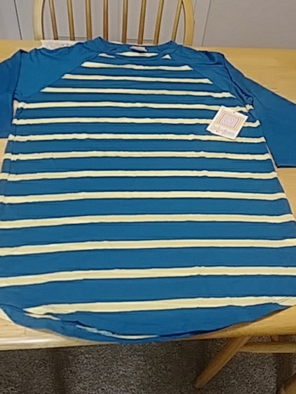 Lularoe NWT Randy Top Size Medium, blue and yellow stripes
